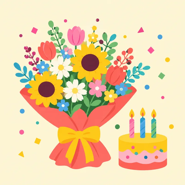 Birthday digital bouquet gift illustration