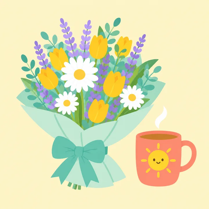 Get Well Soon digital bouquet gift illustration