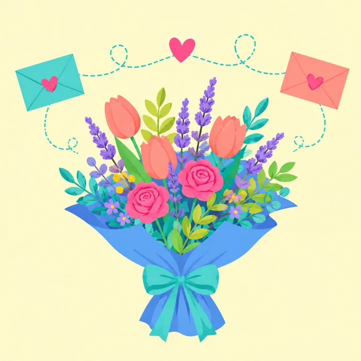 Long Distance digital bouquet gift illustration