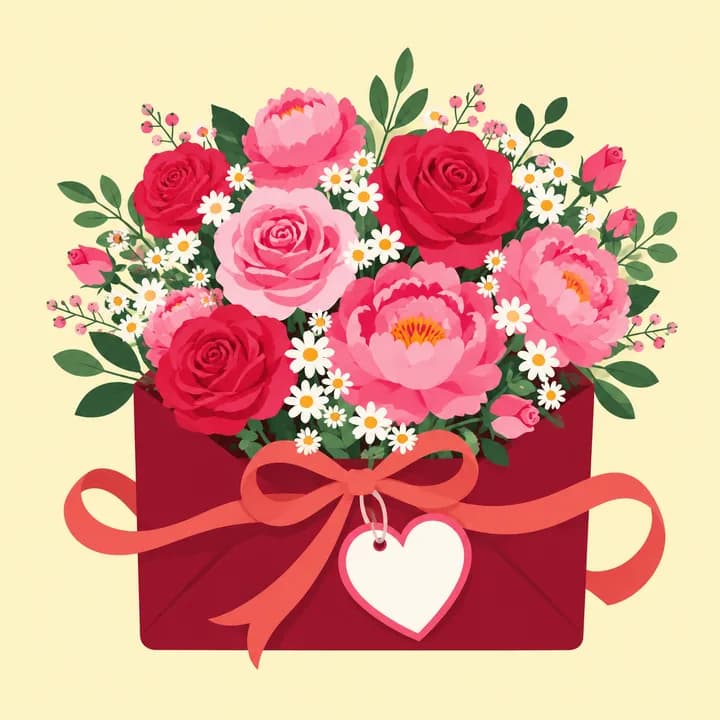 Valentine's Day digital bouquet gift illustration